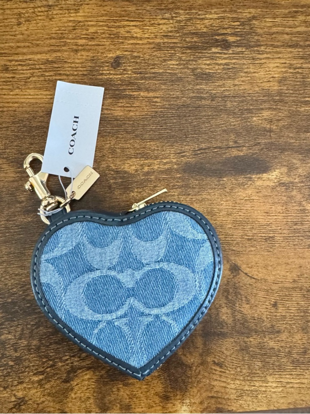 Coach Denim Heart Coin Case Bag Charm